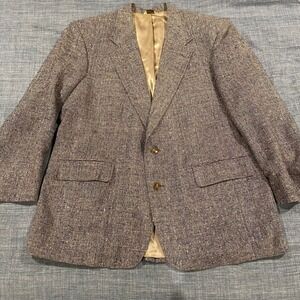 VTG 100% Silk Tweed Blazer Sport Coat Buttons Made in Poland Grandpa Preppy